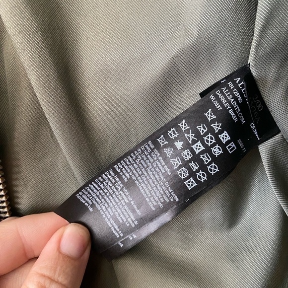 AllSaints Darnley Leather Biker Jacket Sage Green - Picture 9 of 10